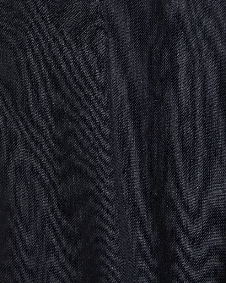 Navy Linen Blend Tapered Trousers