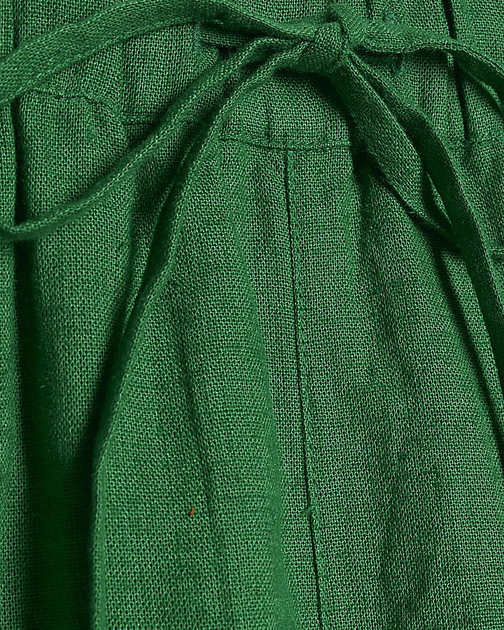 Green Linen Blend Tapered Trousers