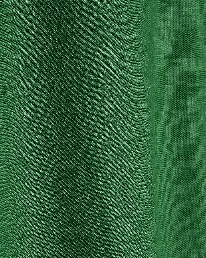 Green Linen Blend Short Sleeve Shirt