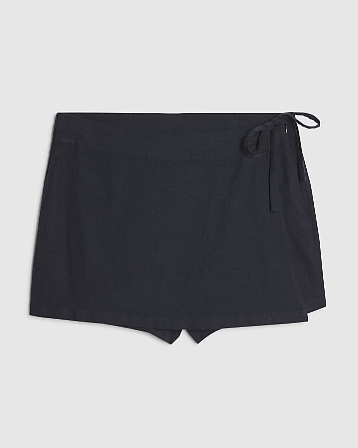 Navy Linen Blend Skort