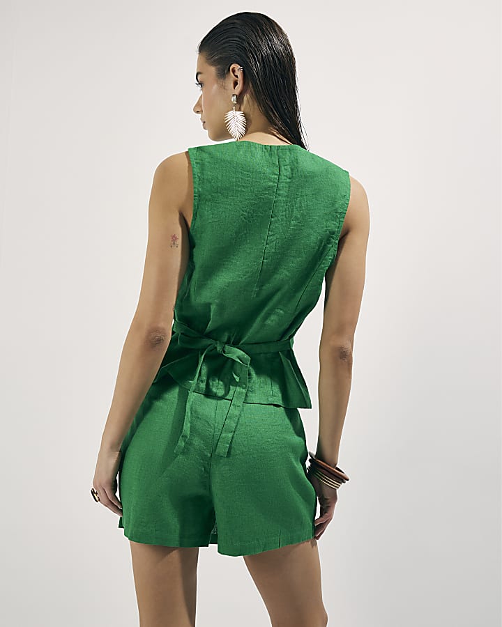 Green Linen Blend Skort