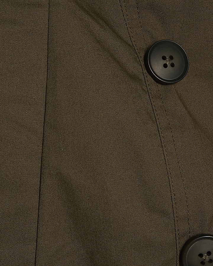 Khaki Rib Hem Cropped Trench Jacket