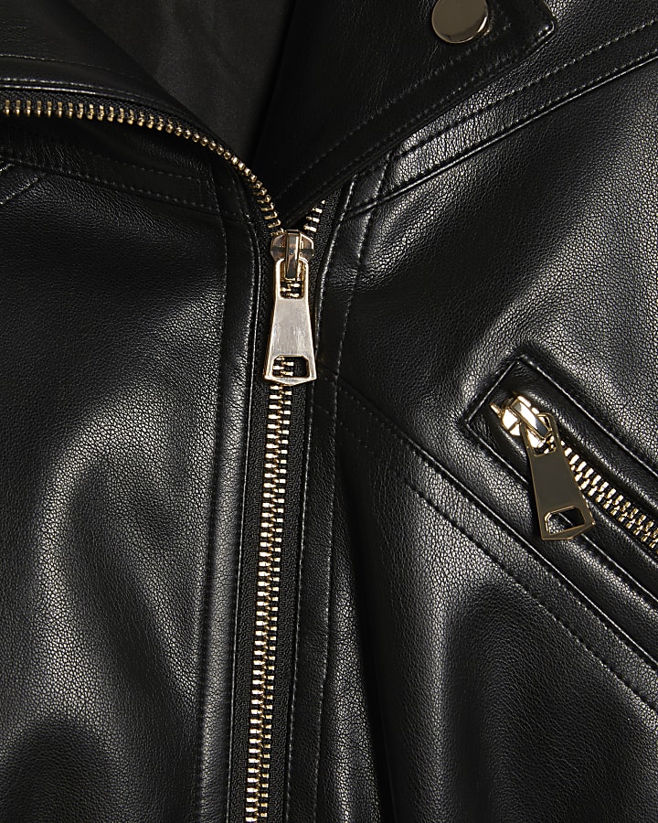 Black Faux Leather Waisted Biker Jacket