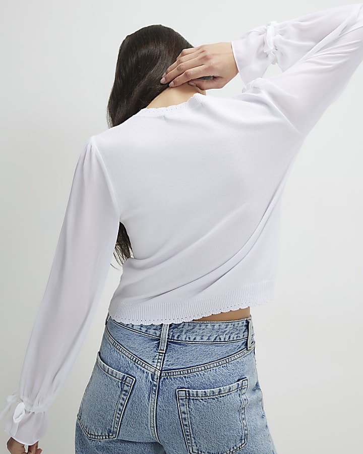 White Chiffon Long Sleeve Blouse