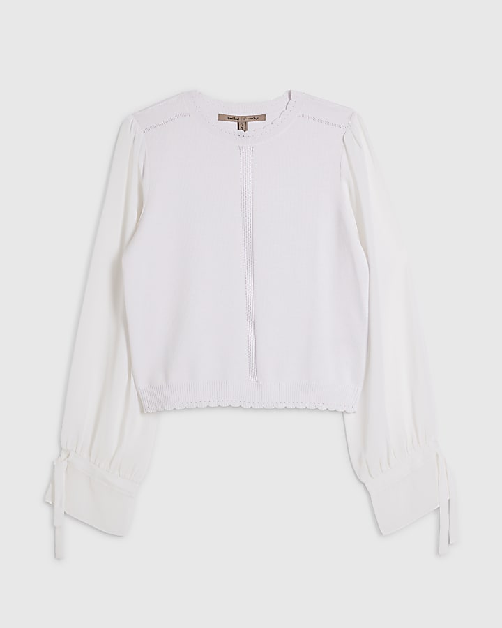 White Chiffon Long Sleeve Blouse