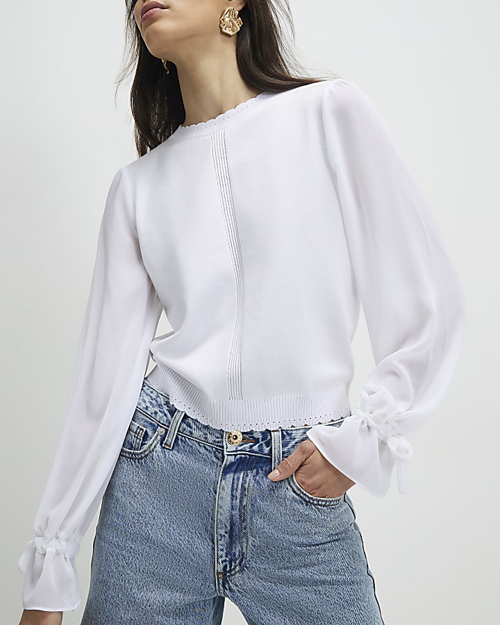 White Chiffon Long Sleeve Blouse