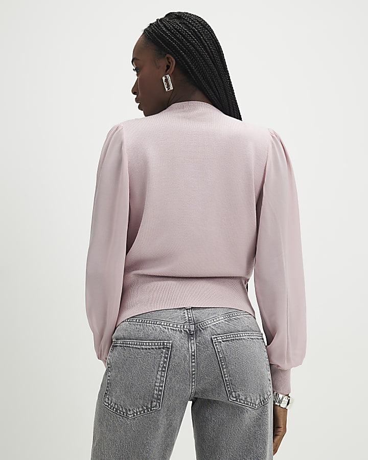 Pink Knitted Hybrid Long Sleeve Top