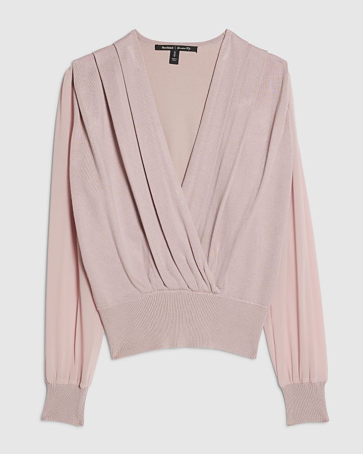 Pink Knitted Hybrid Long Sleeve Top