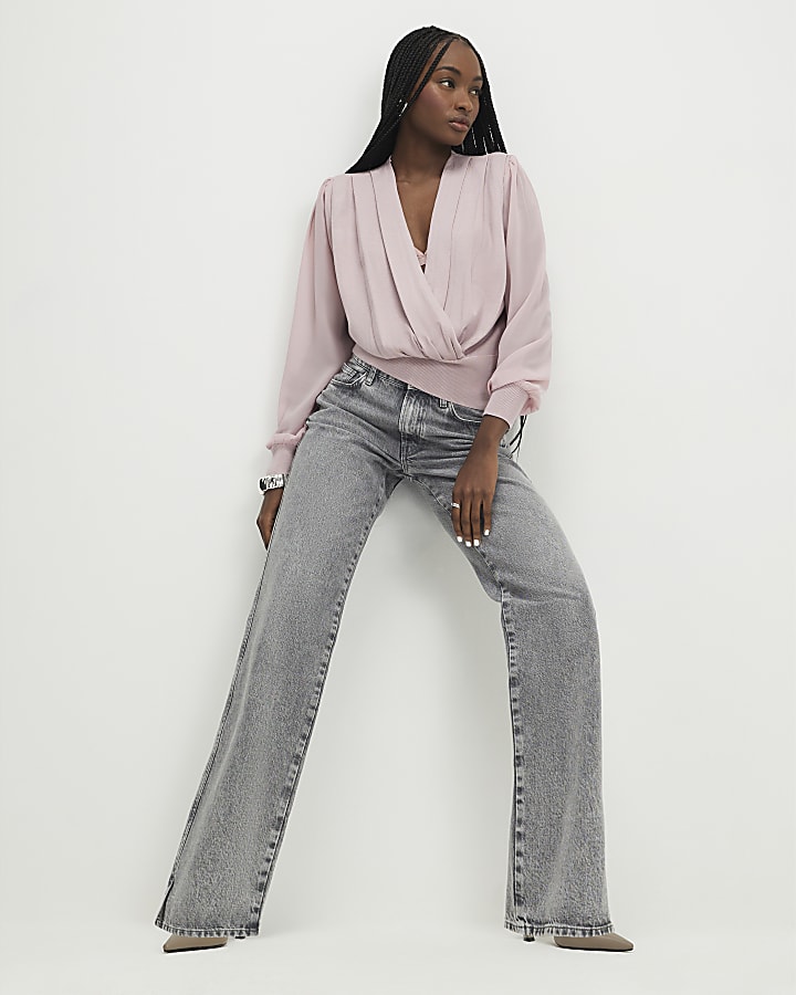 Pink Knitted Hybrid Long Sleeve Top