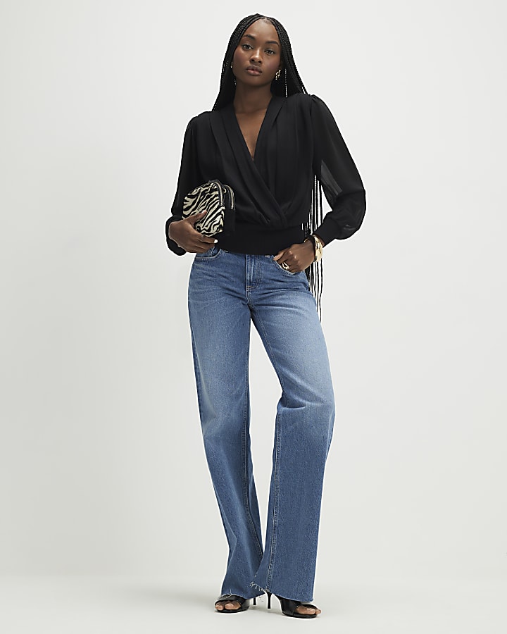 Black Knitted Hybrid Long Sleeve Top