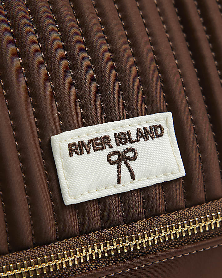 Brown Ribbed Top Handle Makeup Bag