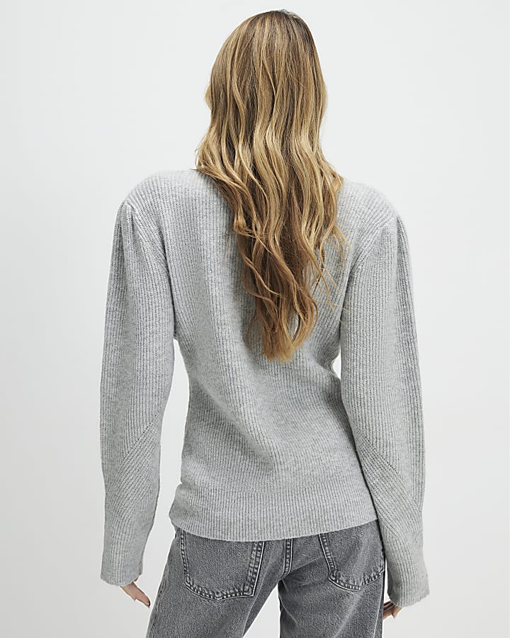 Grey Lace Trim Shoulder Pad Cardigan