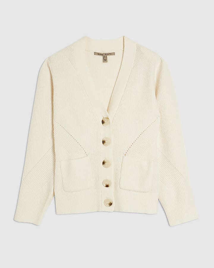 Cream Knitted Shoulder Padded Cardigan