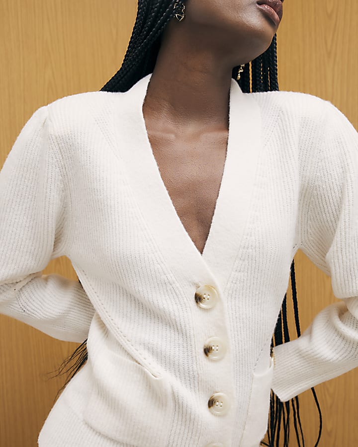 Cream Knitted Shoulder Padded Cardigan