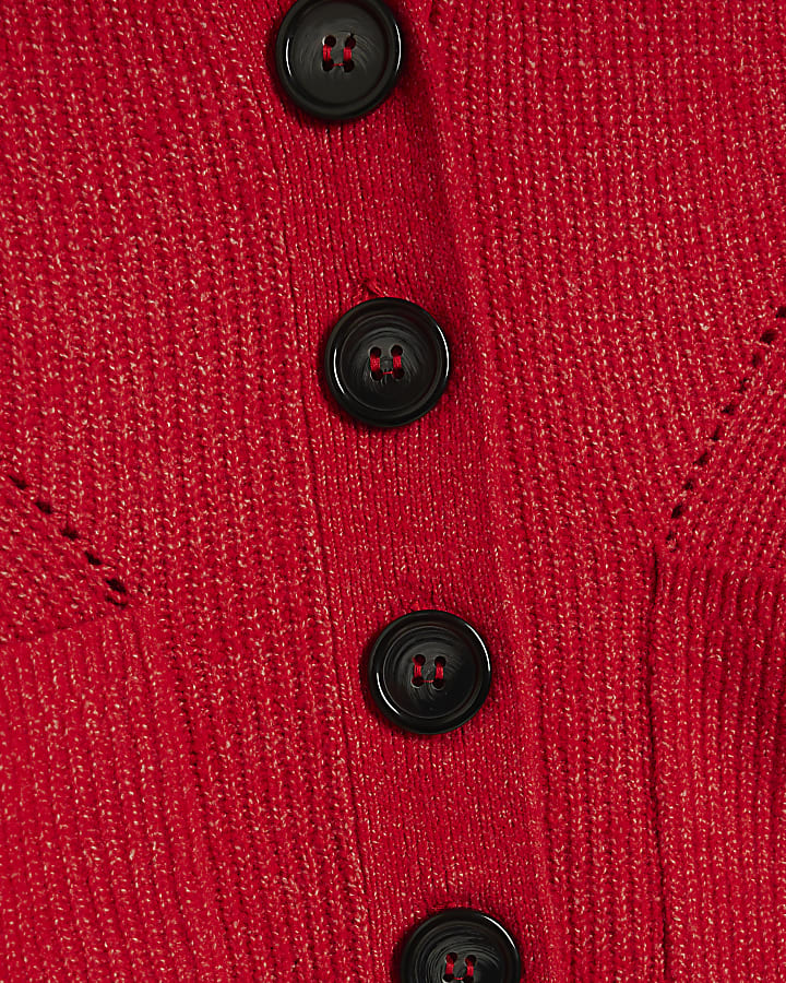 Red Knitted Shoulder Padded Cardigan