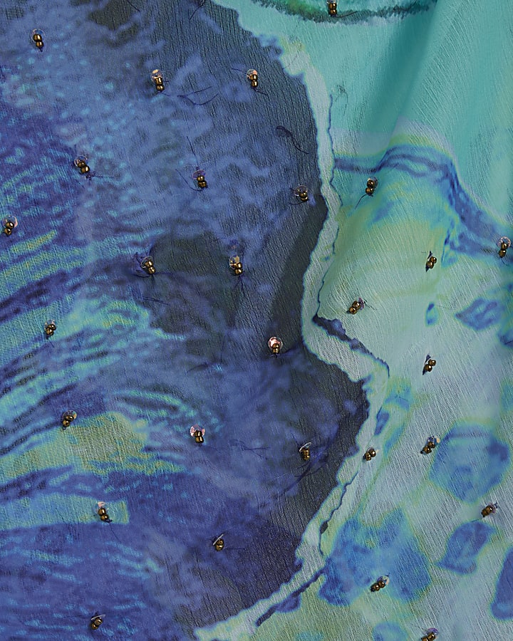 Blue Orchid Print Maxi Beach Skirt