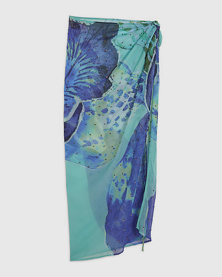 Blue Orchid Print Maxi Beach Skirt
