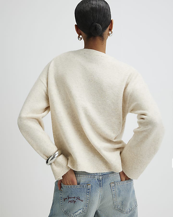 Beige Knitted Crew Neck Jumper