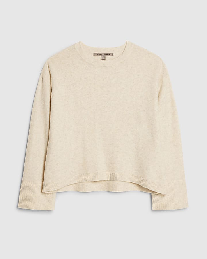 Beige Knitted Crew Neck Jumper