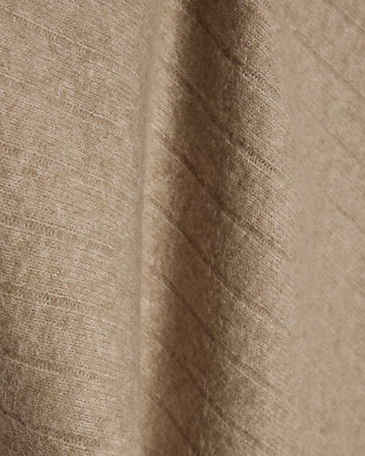 Brown Ribbed Off The Shoulder Jumper