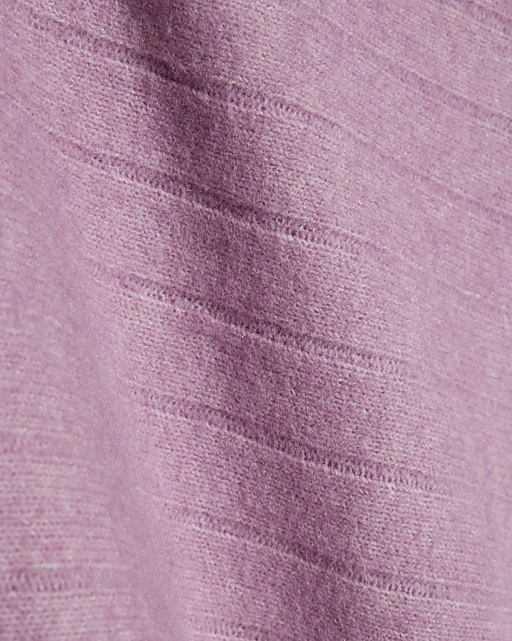 Purple Ribbed Off The Shoulder Jumper