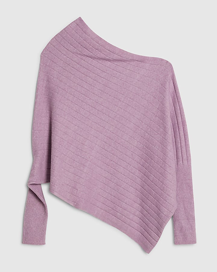 Purple Ribbed Off The Shoulder Jumper