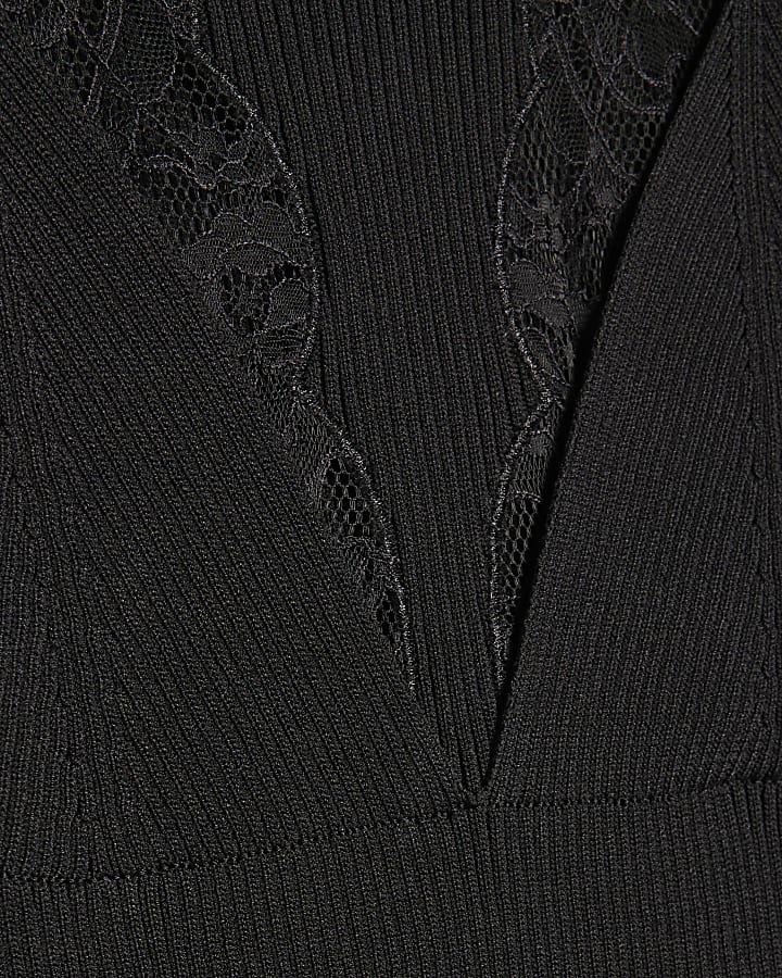 Black Lace Insert Rib Dress