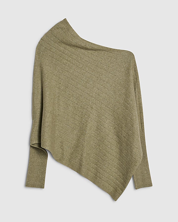 Green Ribbed Off The Shoulder Jumper