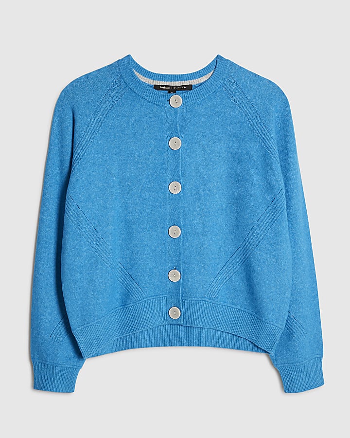 Blue Knitted Long Sleeve Cardigan