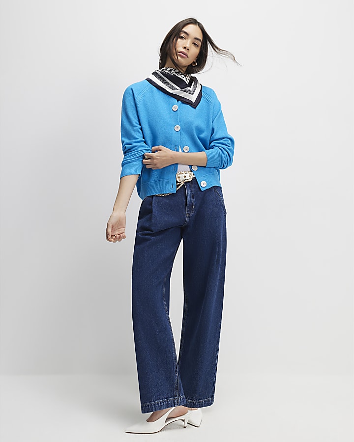 Blue Knitted Long Sleeve Cardigan