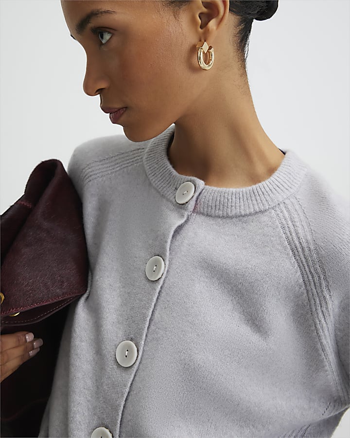 Grey Knitted Long Sleeve Cardigan