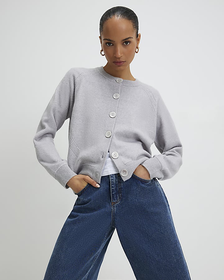 Grey Knitted Long Sleeve Cardigan