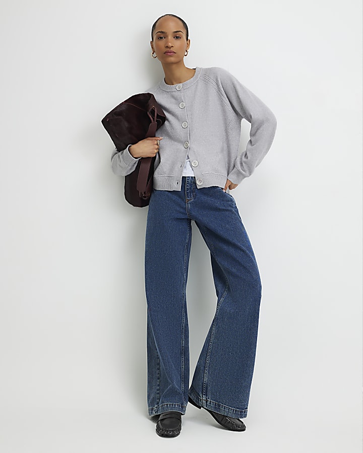 Grey Knitted Long Sleeve Cardigan