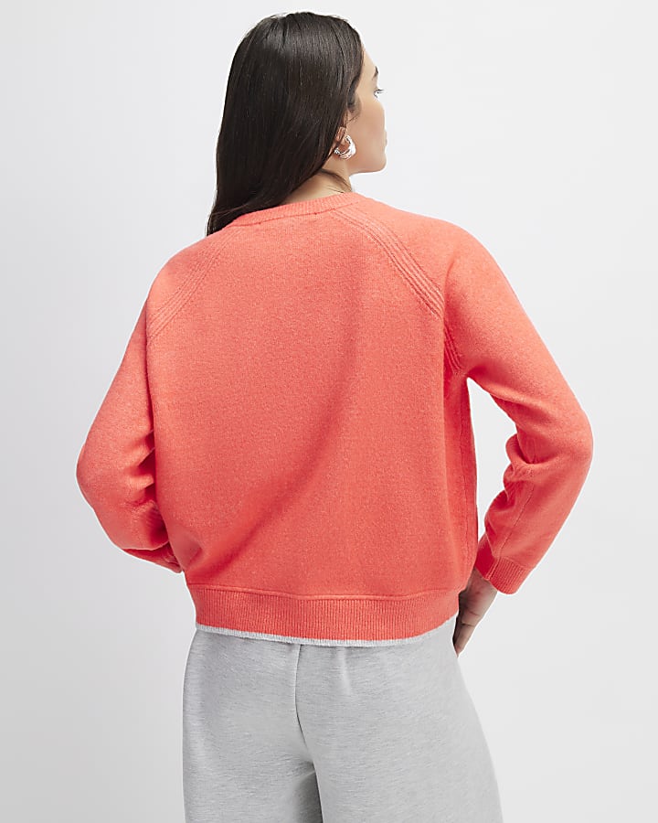 Orange Knitted Long Sleeve Cardigan