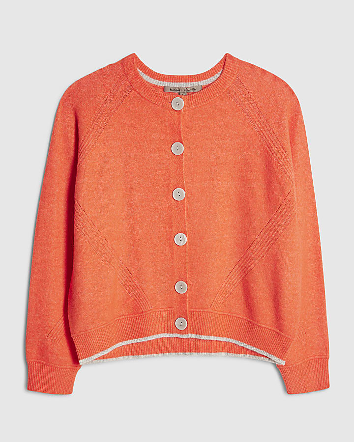 Orange Knitted Long Sleeve Cardigan