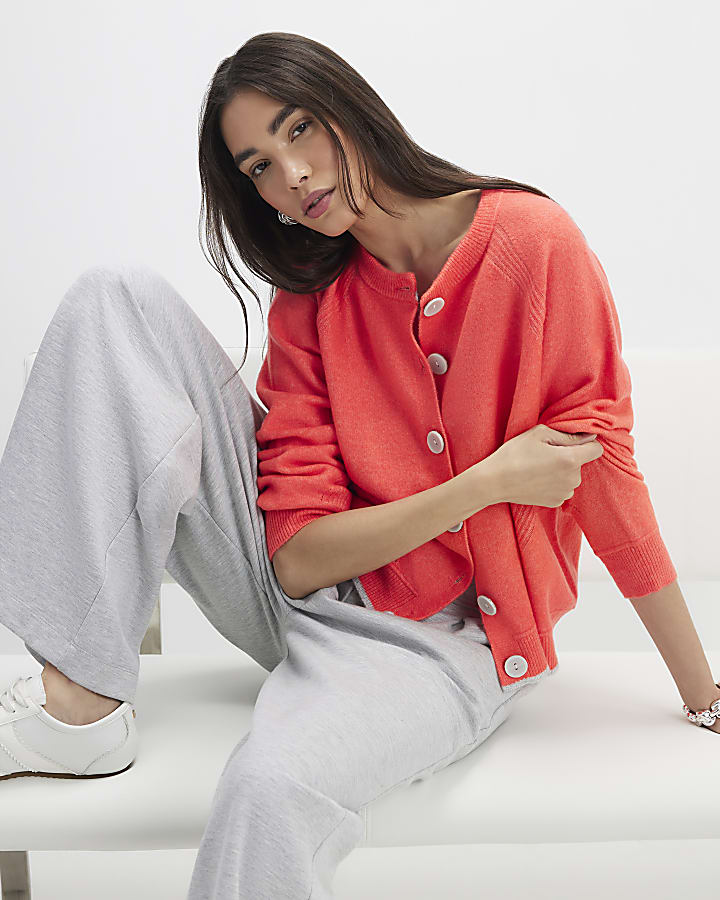 Orange Knitted Long Sleeve Cardigan