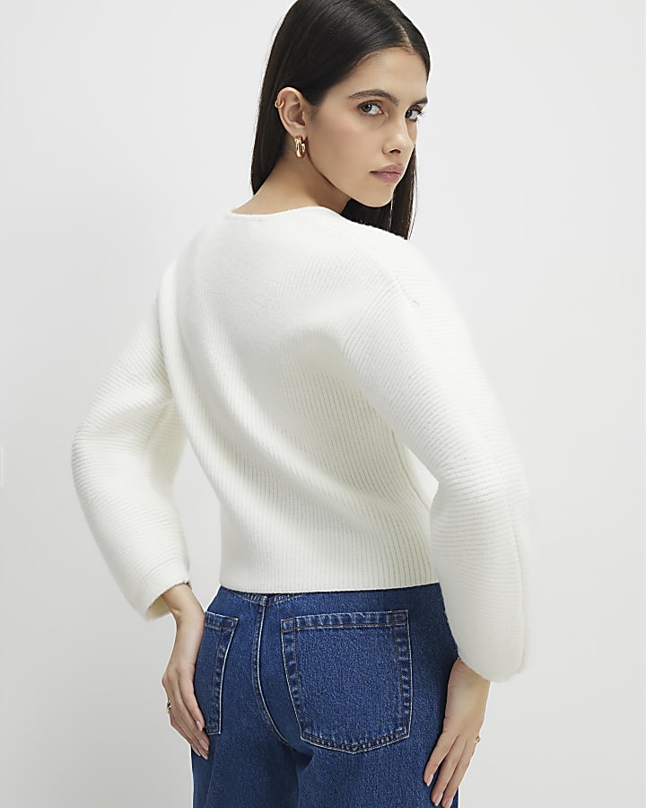 Cream Knitted Gold Detail Cardigan