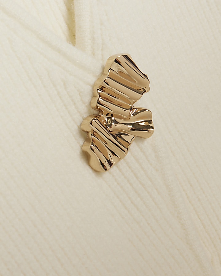 Cream Knitted Gold Detail Cardigan