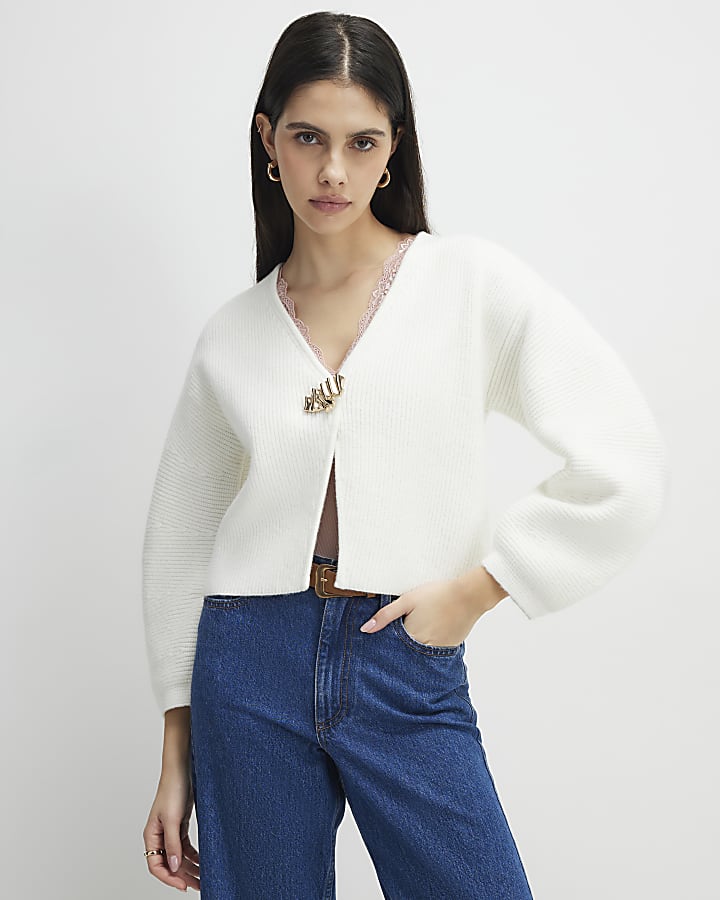 Cream Knitted Gold Detail Cardigan