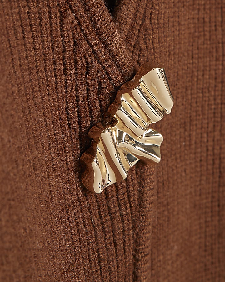 Brown Knitted Gold Detail Cardigan