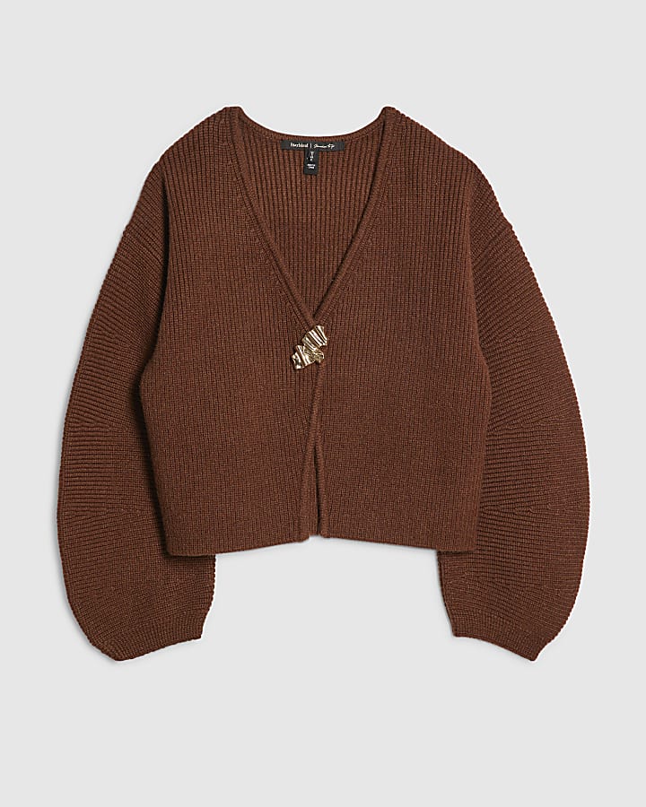 Brown Knitted Gold Detail Cardigan
