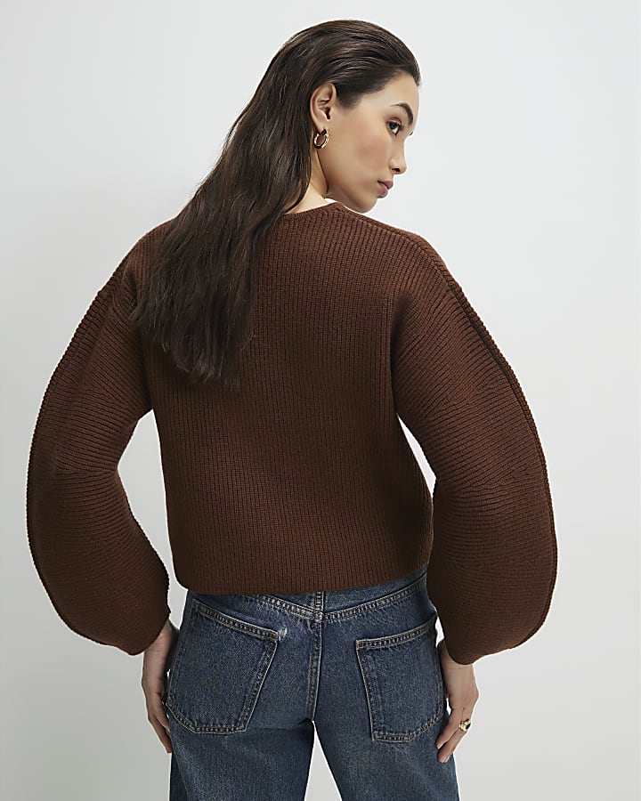 Brown Knitted Gold Detail Cardigan