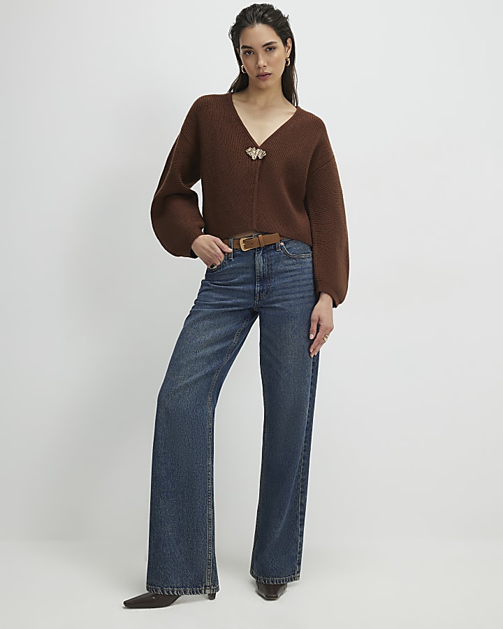 Brown Knitted Gold Detail Cardigan