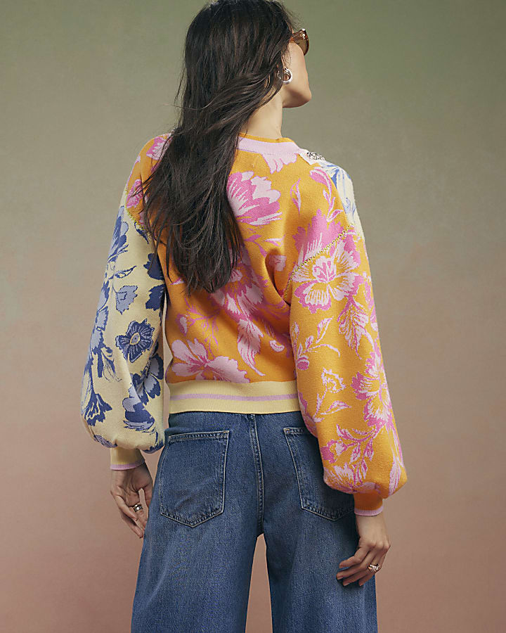 Orange Year Zero Floral Embellished Cardigan