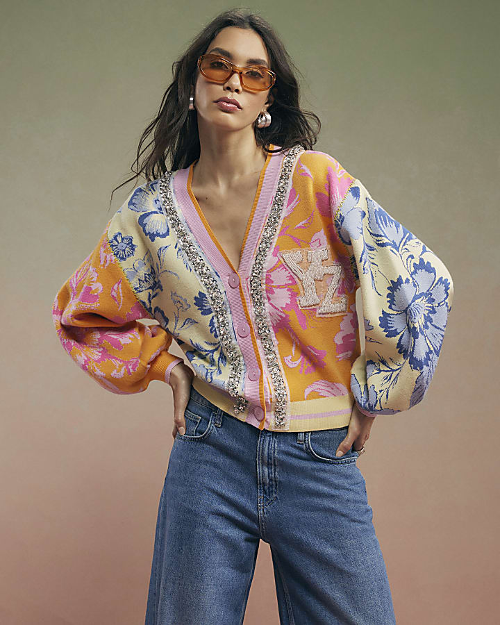 Orange Year Zero Floral Embellished Cardigan