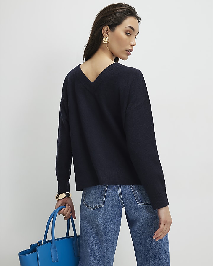 Navy V Neck Cardigan