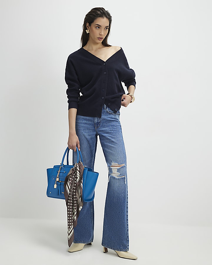 Navy V Neck Cardigan