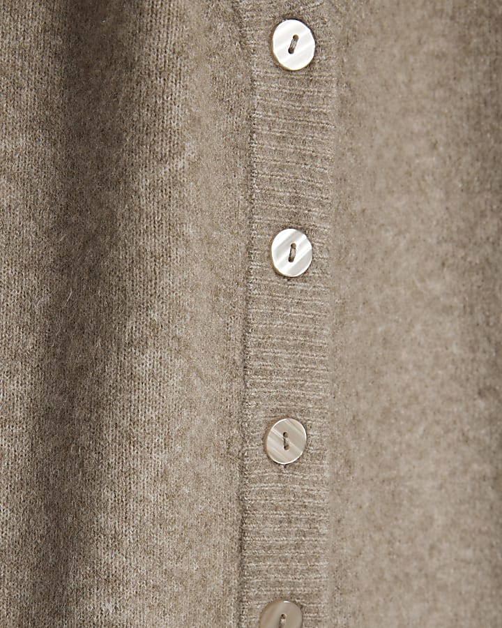 Brown Knitted V Neck Cardigan