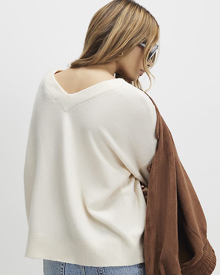 Cream Knitted V Neck Cardigan