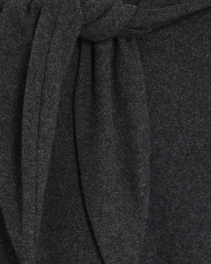 Grey Long Sleeve Scarf Tie Neck Cosy Top